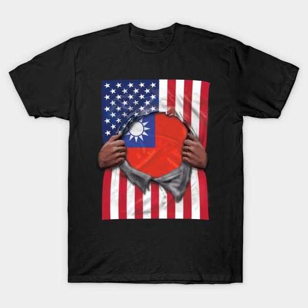 Taiwan Flag American Flag Ripped - Gift for Taiwanese From Taiwan T-Shirt by Country Flags